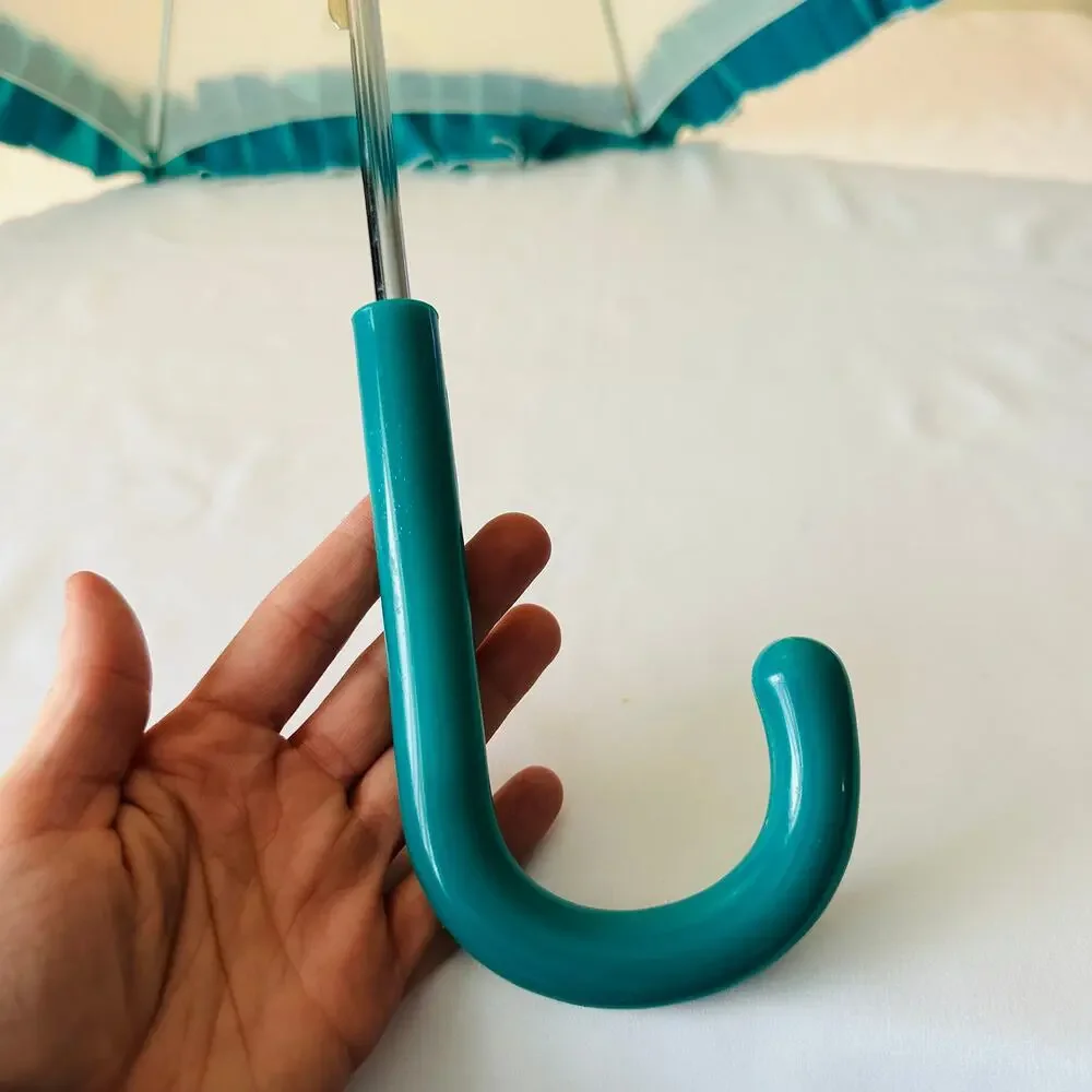 Vintage 'Beth' Dalmatian Custom Painted Blue Ruffle Trim Umbrella